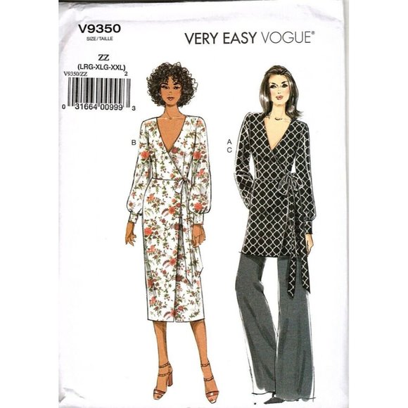 Vogue V9350 Misses L to XXL Wrap Dress, Tunic and Pants Uncut Sewing Pattern - Picture 1 of 2